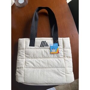 Aldi 50th Anniversary Gear Puffer Tote Bag Cream White Quilted Nylon Logo